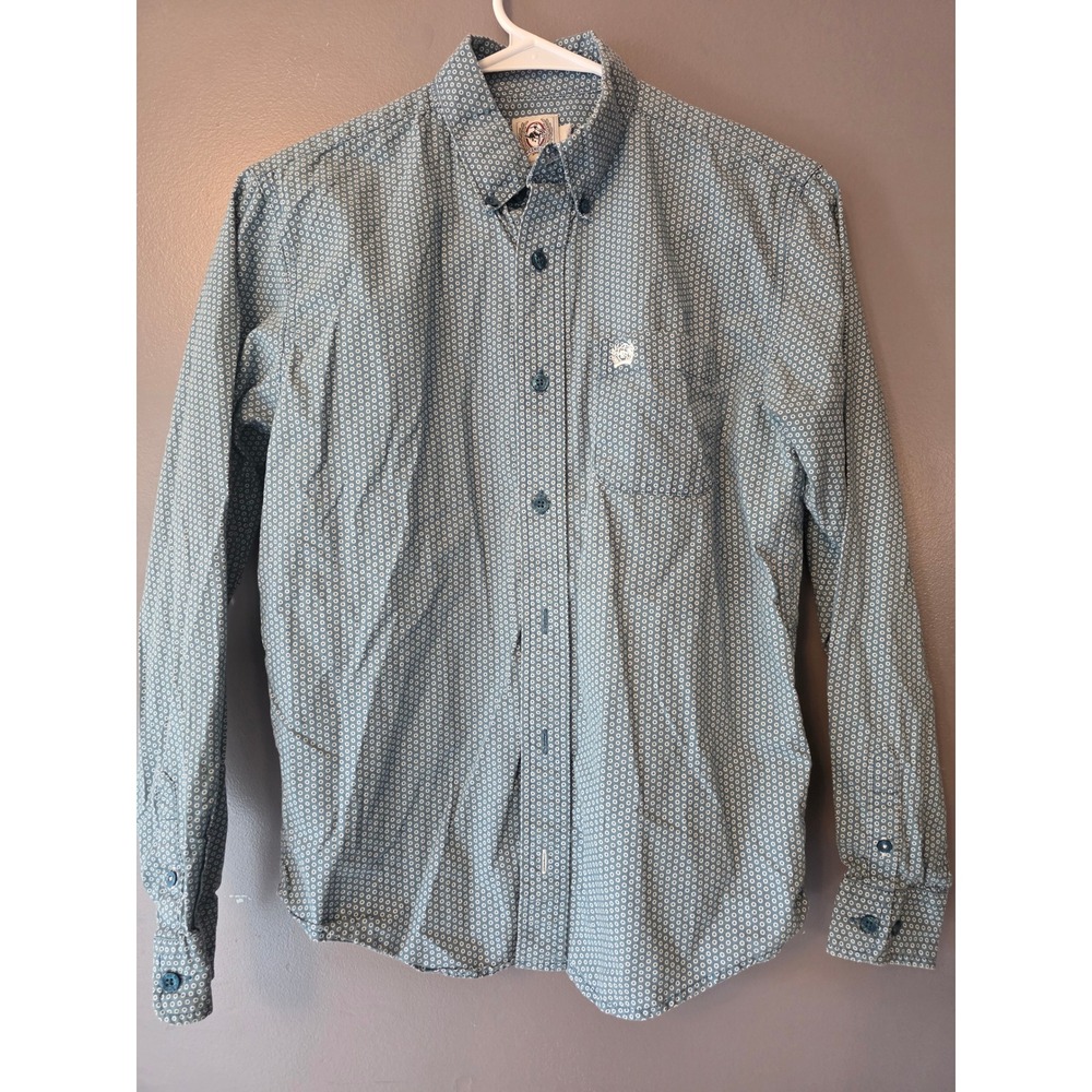 Cinch Boys Blue Geometric Circle Print Western Long Sleeve Button Down Shirt 10